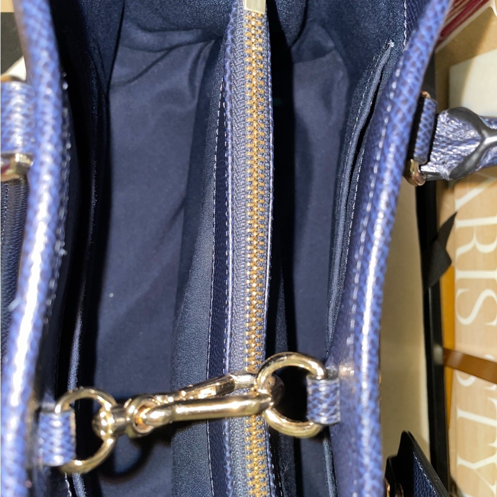 Coach Margot Carryall 27 Navy Blue Pebbled Leather Rivet Studded Tote - Picture 6 of 10
